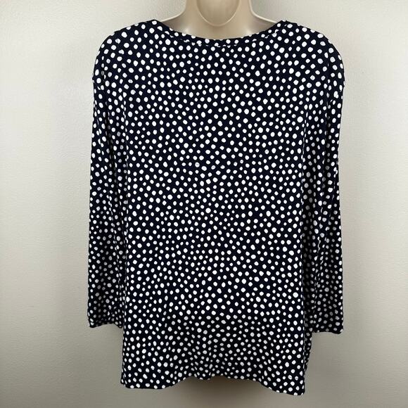 Chico's Polka Dot Everyday 3/4 Sleeve Tee Top Navy White Chico 3 US XL Nautical - Picture 4 of 10